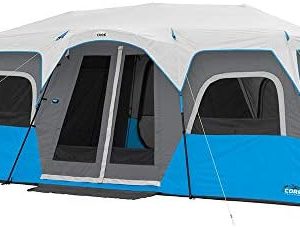 CORE Instant Cabin Tents with LED Lights | 6 Person / 9 Person / 12 Person Family Multi Room Lighted Pop Up Tents for Camping | Included Storage Pockets for Camping Accessories